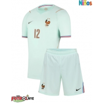 Camiseta Francia Bradley Barcola #12 Visitante Equipación para niños Mundial 2026 manga corta (+ pantalones cortos)